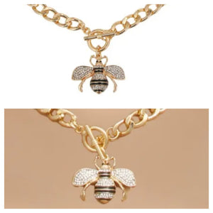 Gucci Style Rhinestone (wings) Striped blk Bee necklace