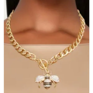 Gucci Style Rhinestone (wings) Striped blk Bee necklace