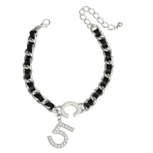 Load image into Gallery viewer, Inspired CHANEL Anklet Black Woven Silver Chain No 5 for Women
