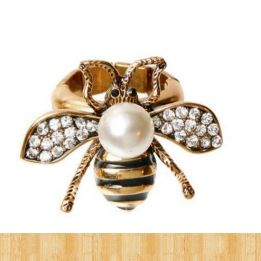 Bee Hive (Gucci Style) white rhinestone ring