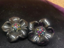 Load image into Gallery viewer, Black multi color flower earrings (clip-ons)
