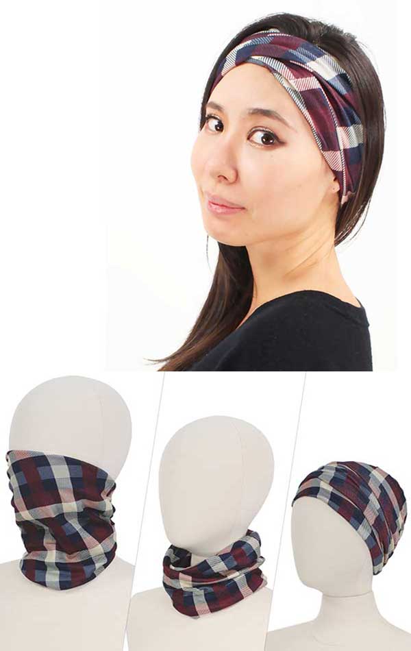 Double navy blue_burgandy layer plaid multi use face scarf