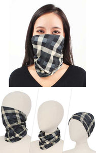 Double navy blue_burgandy layer plaid multi use face scarf