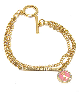 Breast cancer awareness pink FAITH ribbon charm bracelet