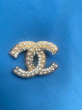 Load image into Gallery viewer, Inspired CC logo pearl &amp; rhinestone pin
