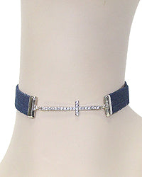 Denim cross choker