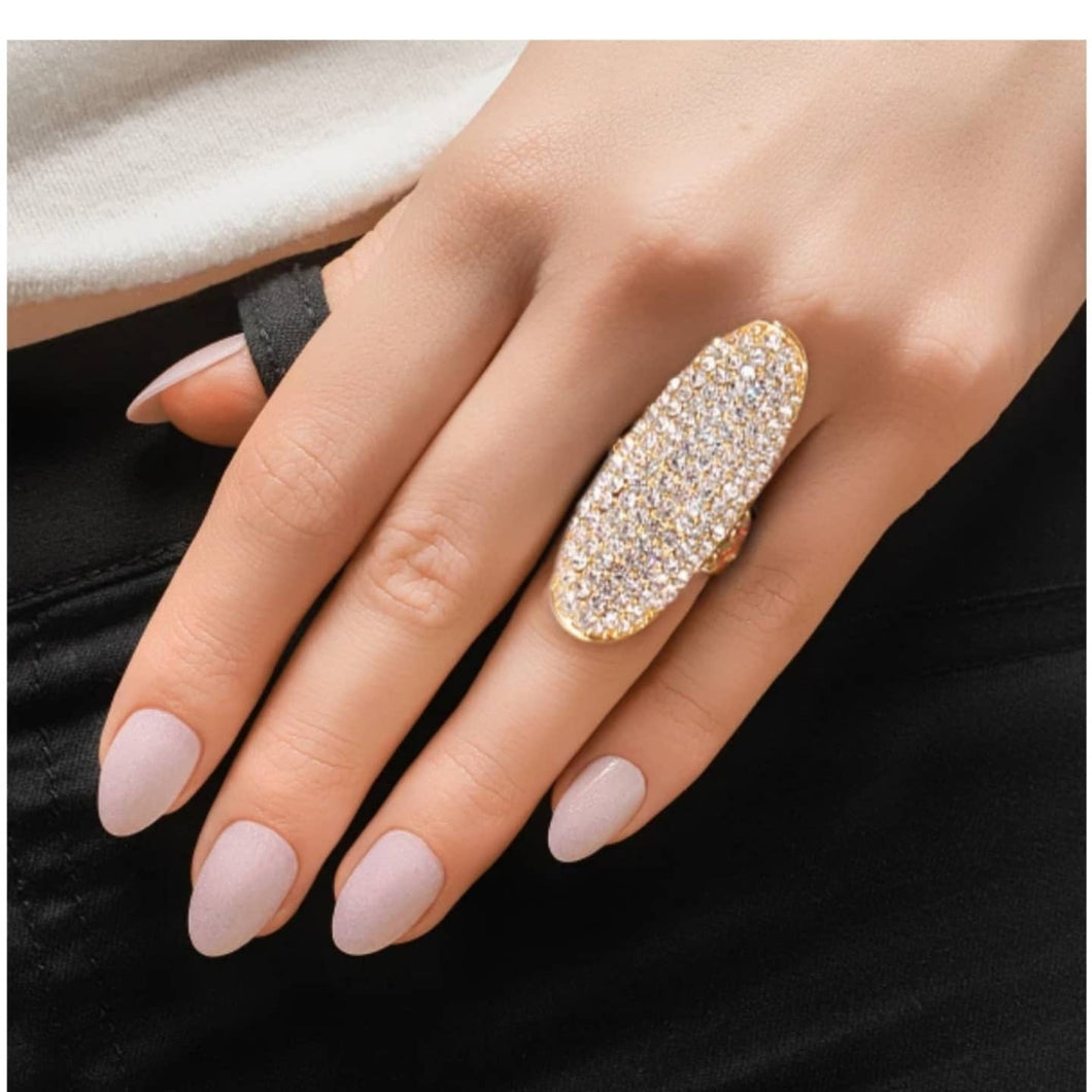 Rhinestone and Gold Long Oval Ring