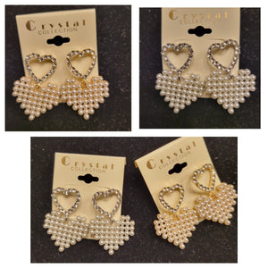 Heart pearl & rhinestone earrings