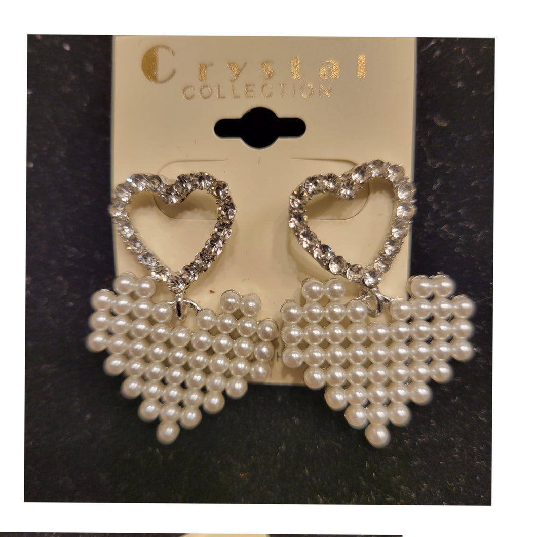Heart pearl & rhinestone earrings