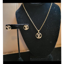 Load image into Gallery viewer, Inspired Rhinestone LV necklace 2 pc set
