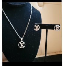 Load image into Gallery viewer, Inspired Rhinestone LV necklace 2 pc set
