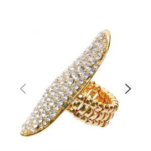 Rhinestone and Gold Long Oval Ring