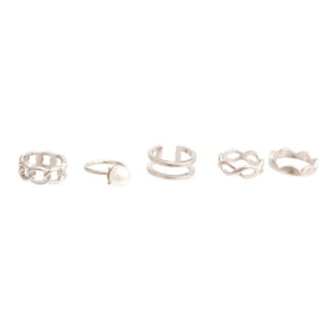 Silver Pearl Midi Ring Set