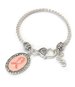 Pink ribbon charm bracelet - breast cancer awareness