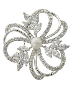 Swirling world pearl rhinestone pin