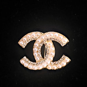 Inspired CC logo pearl & rhinestone pin