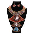 Triangle 3 tier Bead and Crystal Bib Necklace Set
