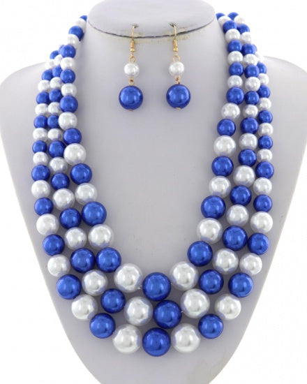 Nipsey Blue 3 strand pearl necklace set