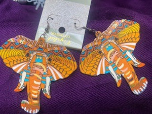 Wooden elephant earrings